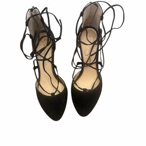 Jessica Simpson Black Pointed-Toe Lace-Up Heels